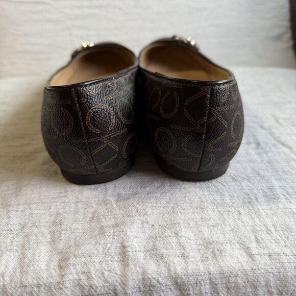 Calvin Klein Brown Lisa Ballet Flats Size 9 Monogram CK Print Faux Leather - Picture 7 of 16